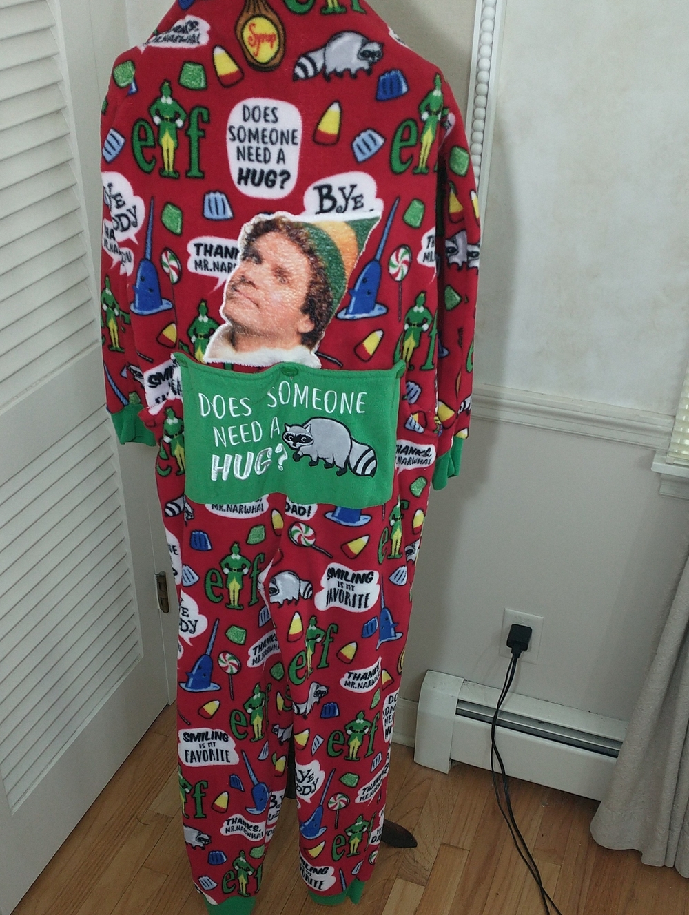 Elf Movie Onesie Full Zip, Women's Size 12 - 14, Sleepwear, Red/Green, Christmas